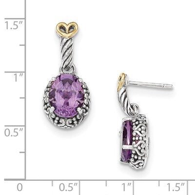 Amethyst Post Dangle Earrings Sterling Silver &amp; 14k Gold QTC1250, MPN: QTC1250,