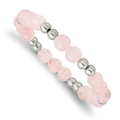 Pink Quartz Beaded Stretch Bracelet Stainless Steel Polished SRB2746, MPN: SRB2746, 191101860188