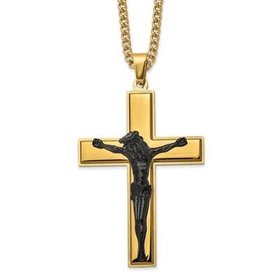 Black/Yellow Ip-Plated Crucifix 24 Inch Necklace Stainless Steel Polished SRN2780-24 by Chisel, MPN…