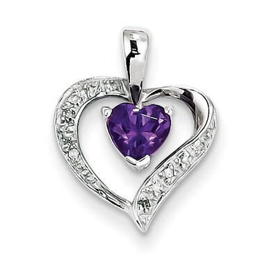 Heart Amethyst &amp; Diamond Heart Pendant Sterling Silver Rhodium QDX412, MPN: QDX412, 883957570143