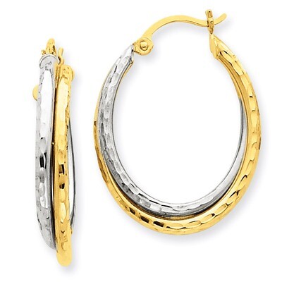 Diamond-cut Polished Oval Hoop Earring 14k Two-Tone Gold TF477, MPN: TF477, 883957291420