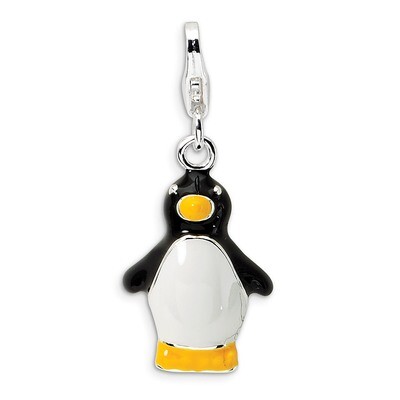 3-D Enamel Penguin Charm Sterling Silver QCC179 by Amore La Vita, MPN: QCC179, 883957331362