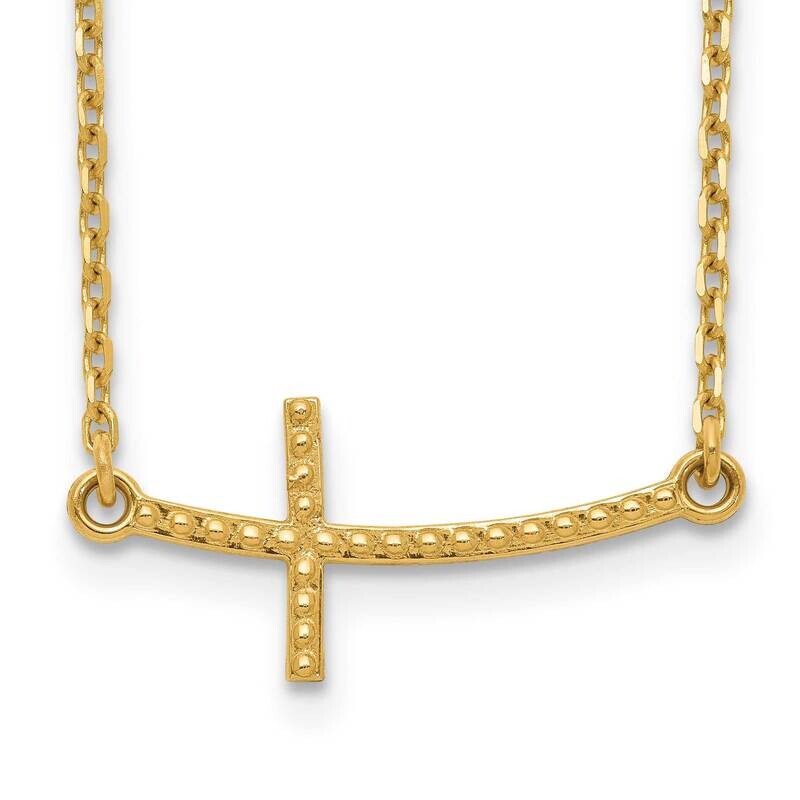 Sideways Curved Textured Cross Necklace 14k Gold SF2092-19