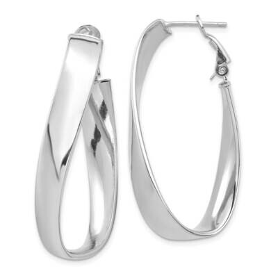 7mm Twisted Omega Back Oval Hoop Earrings 14k White Gold High Polished PRE993W, MPN: PRE993W, 19110…