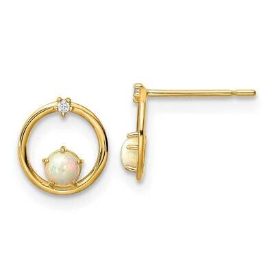 CZ Diamond &amp; Created Opal Post Earrings 14k Gold YE1967, MPN: YE1967, 191101799303