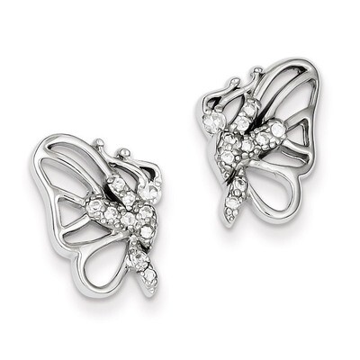 Sterling Silver Rhodium Plated Diamond Butterfly Post Earrings QE9212