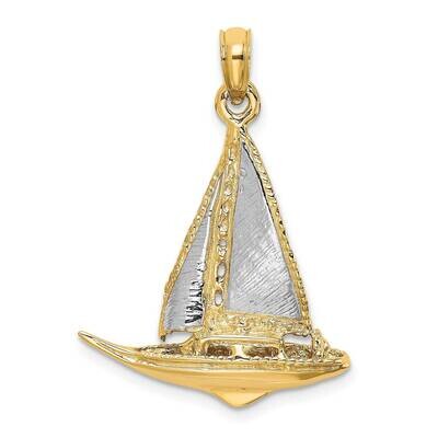 3-D Polished Sailboat Charm 14k Gold Rhodium K9219, MPN: K9219, 637218085224