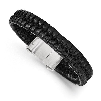 Brushed Black Leather Bracelet - Stainless Steel SRB1636-8.5 by Chisel, MPN: SRB1636-8.5, 886774672…