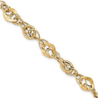 Fancy Link Bracelet 14k Gold Polished Textured SF2225-7.75, MPN: SF2225-7.75, 191101366284