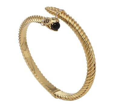 Halcyon Days Snake Twist Black Gold Medium Hinged Bangle Bracelet HBSNA02TWGM, MPN: HBSNA02TWGM,
