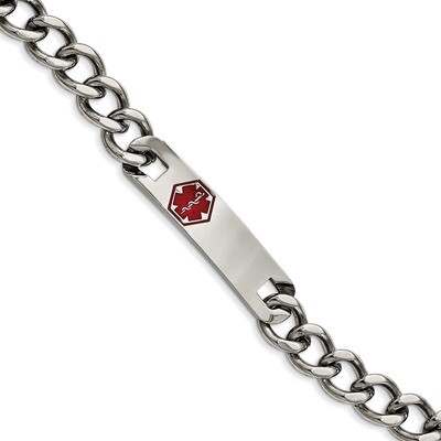 Red Enamel 9.5 Inch Medical ID Bracelet Stainless Steel Polished SRB557-9.5 by Chisel, MPN: SRB557-…