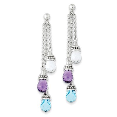 Amethyst and Blue &amp; White Topaz Dangle Earrings Sterling Silver QE10984X, MPN: QE10984X, 8839570248…