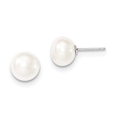 9-10mm White Button Cultured Pearl Stud Earrings 14k White Gold XW90BW, MPN: XW90BW, 191101435140