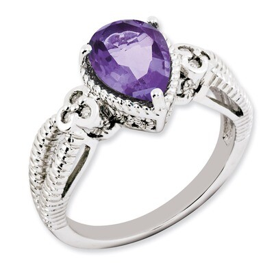 Amethyst &amp; Diamond Ring Sterling Silver QR3216AM, MPN: QR3216AM, 883957674520