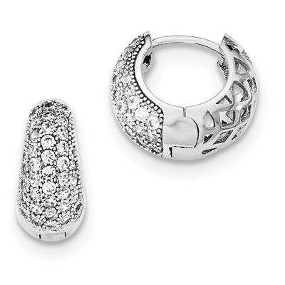 CZ Diamond Hinged Hoop Earrings Sterling Silver Rhodium-plated QE12276, MPN: QE12276, 883957741277