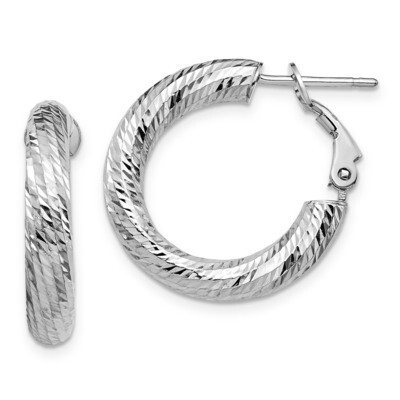 Leslie&#39;s 4x15 Round Omega Back Hoop Earrings 14k White Gold Diamond-cut HB-LE1753W, MPN: LE1753W, 1…