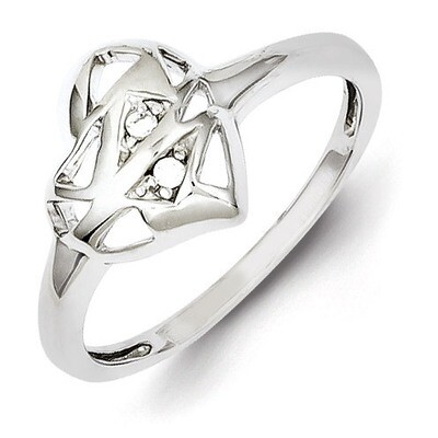 Sterling Silver Rhodium Plated Diamond Heart Ring QR4298-6