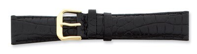18mm Black Crocodile Dark Stitch Gld-tone Buckle Watch Band BA83-18, MPN: BA83-18, 886774146522