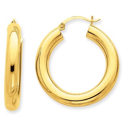 Yellow Polished 5mm Lightweight Hoop Earrings 14k Gold T958L, MPN: T958L, 883957288277