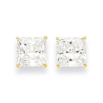 8mm Square Synthetic Diamond Post Earrings 14k Gold XD41CZ, MPN: XD41CZ, 716838209972