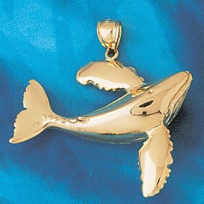 Dazzlers Jewelry Whale Dimensional Pendant Necklace Charm Bracelet in Yellow, White or Rose Gold 79…