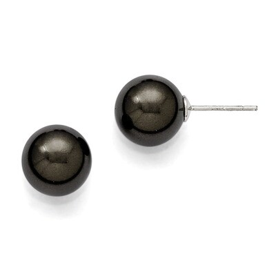 10-11Mm Round Black Shell Bead Stud Earrings Sterling Silver QMJE10B, MPN: QMJE10B, 886774293646