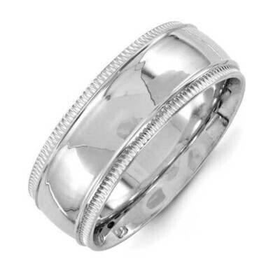 Sterling Silver Polished 8mm Grooved Men&#39;s Band Rhodium Size 11.5 QWGB080RH-11.5