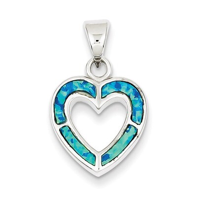 Blue Inlay Created Opal Heart Pendant Sterling Silver Diamond QP2744, MPN: QP2744, 883957143262