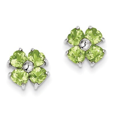 Peridot Flower Post Earrings Sterling Silver Rhodium QDX808, MPN: QDX808, 883957314020