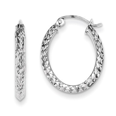 Oval Hoop Earrings Sterling Silver Rhodium-plated Diamond-Cut QE8365, MPN: QE8365, 883957559407