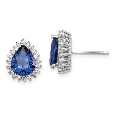 Created Spinel &amp; CZ Diamond Pear Post Earrings Sterling Silver Rhodium-plated QE15348, MPN: QE15348…