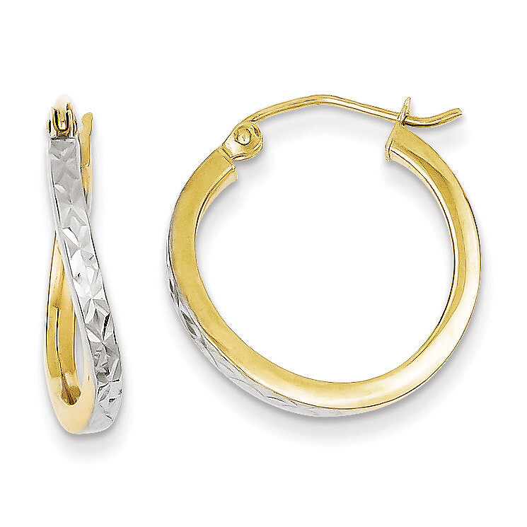 Diamond Cut Textured &amp; Wavy Hoop Earrings 10K Gold &amp; Rhodium 10TC361, MPN: 10TC361, 883957430188