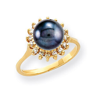 7.5mm Black Fresh Water Cultured Pearl Diamond Ring 14k Gold Y4378BP/A, MPN: Y4378BP/A, 883957088754