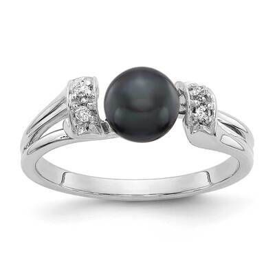 6mm Black Fw Cultured Pearl Aa Diamond Ring 14k White Gold Y1852BP/AA, MPN: Y1852BP_AA, 883957055190