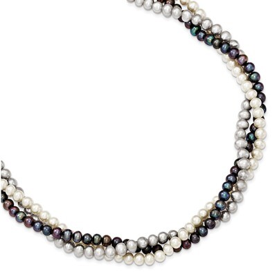 5-6mm Cultured Semi Round Pearl with 2 Inch Extender Necklace Sterling Silver QH4789-17, MPN: QH478…