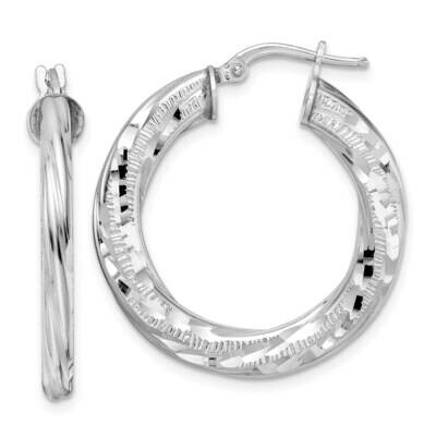 3x29mm Diamond-Cut Twisted Tube Hoop Earrings Sterling Silver Rhodium-Plated QE15851, MPN: QE15851,…