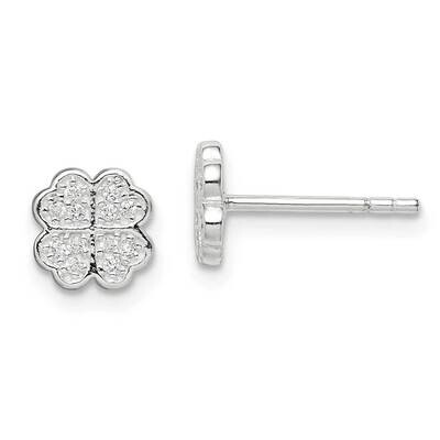 Clover Post Earrings Sterling Silver CZ Diamond QE14606, MPN: QE14606, 886774082745