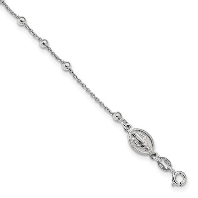 Beaded Cross Bracelet 7 Inch Sterling Silver Rhodium Plated Polished QG4257-7, MPN: QG4257-7, 88677…