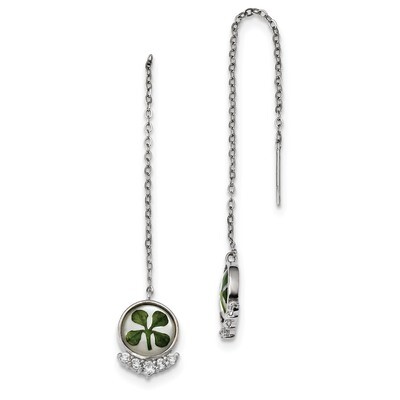 Clover Epoxy &amp; Shell CZ Diamond Post Earrings Sterling Silver Platinum-plated QE13080, MPN: QE13080,