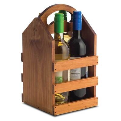 Wood Four Bottle Caddy with Curved Built in Handle GM21613, MPN: GM21613, 797140501091