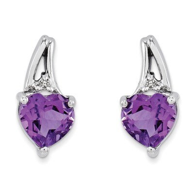 Amethyst Heart Post Earrings Sterling Silver Rhodium-plated Diamond QE9971AM, MPN: QE9971AM, 883957…