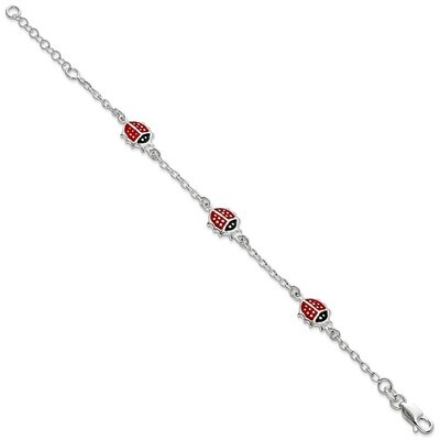 Red Enamel Ladybugs Childs Bracelet Sterling Silver QG1334-6, MPN: QG1334-6, 883957000145