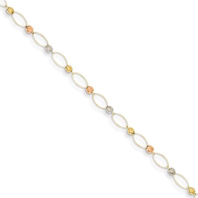 Tri-color Oval Link Two-tone Mirror Beads Bracelet 7.5 Inch 14k Gold FB1347-7.5, MPN: FB1347-7.5, 8…