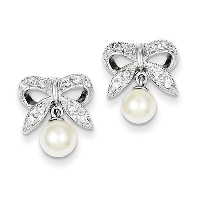 Pearl Diamond Post Earrings Sterling Silver Cultured QE5099, MPN: QE5099, 191101188909