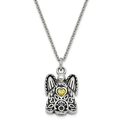 November Birth Stone Ash Holder Birth Stone 18 Inch Necklace Stainless Steel CZ Diamond Antiqued SS…