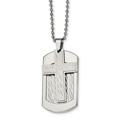 Textured Cross Dog tag Necklace Stainless Steel Polished SRN2403-24 by Chisel, MPN: SRN2403-24, 191…