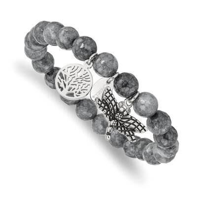 Polished DragoNFLy Grey Dyed Jade Bracelet Stainless Steel Antiqued SRB2332, MPN: SRB2332, 19110186…