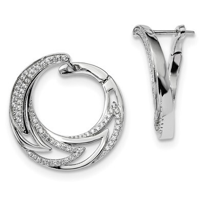 CZ Diamond Hinged Hoop Earrings Sterling Silver Rhodium-plated QE13725, MPN: QE13725, 886774090559