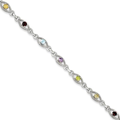 7in Multicolored Gemstone Link Bracelet Sterling Silver QX802RB, MPN: QX802RB, 883957498485