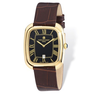 Charles Hubert IP-plated Black Square Leather Band Watch Men&#39;s XWA4848, MPN: XWA4848, 848870007138